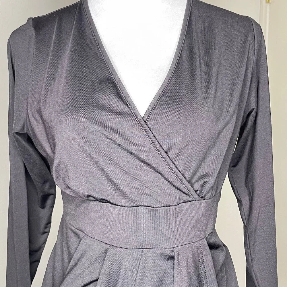 Dark Minimalist Surplice Tulip Dress Black Large